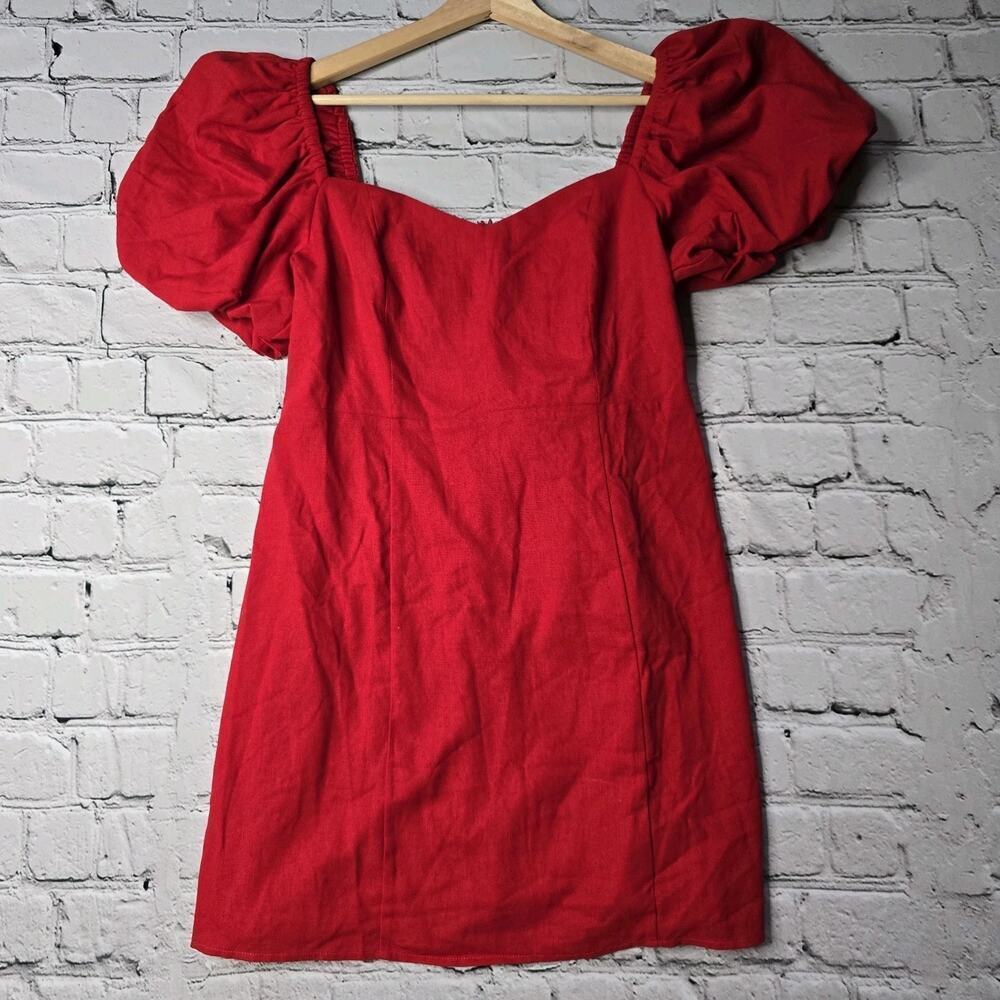 Francescas Mi Ami Grettie Bow Back Mini Dress Red New Size Large Puff Sleeve - Picture 2 of 14